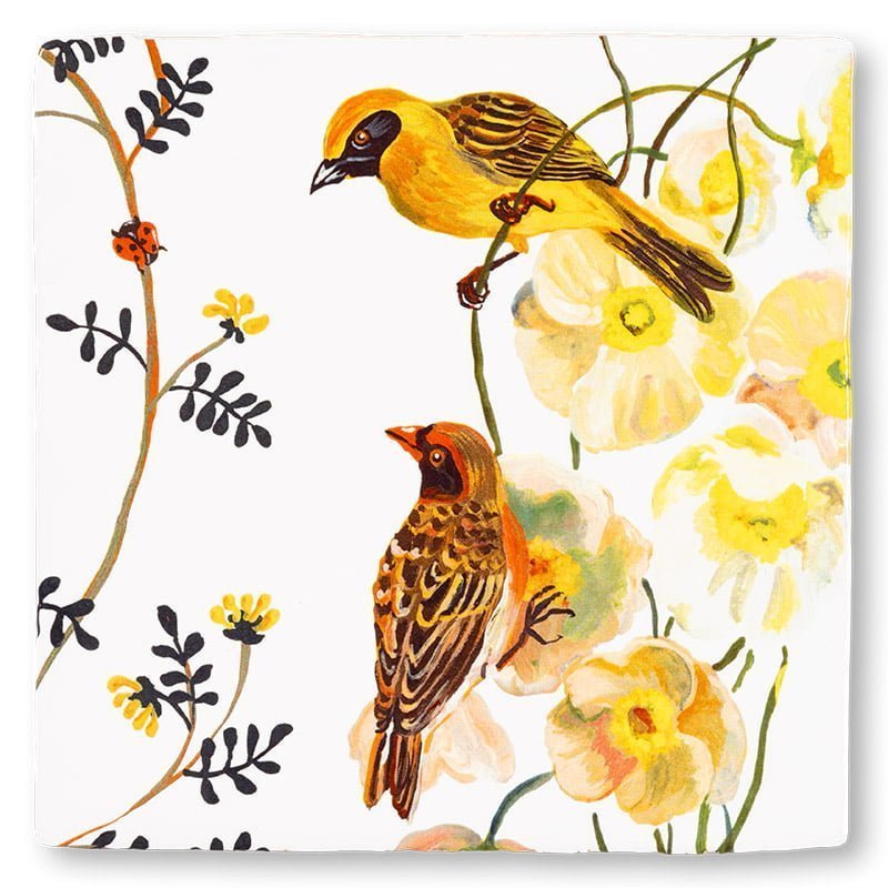 StoryTiles tegeltje met kleurrijke vogels en bloemen by Nathalie Lété