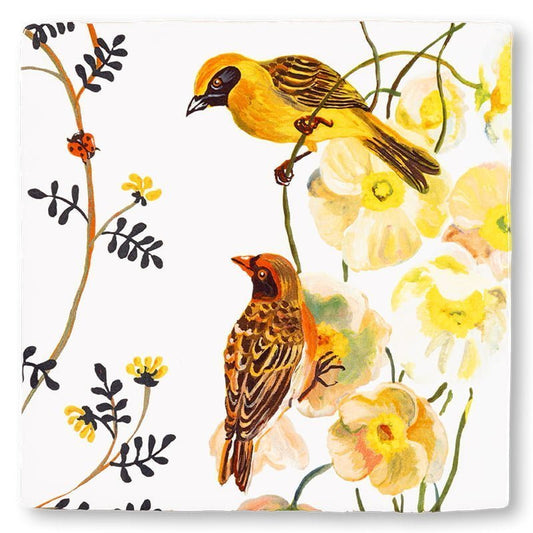 StoryTiles tegeltje met kleurrijke vogels en bloemen by Nathalie Lété
