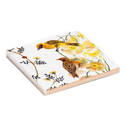 StoryTiles tegeltje met vogels en bloemen, sierlijk gepresenteerd
