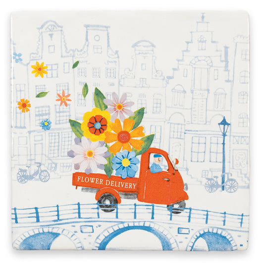 Delfts blauw tegeltje met bloemen