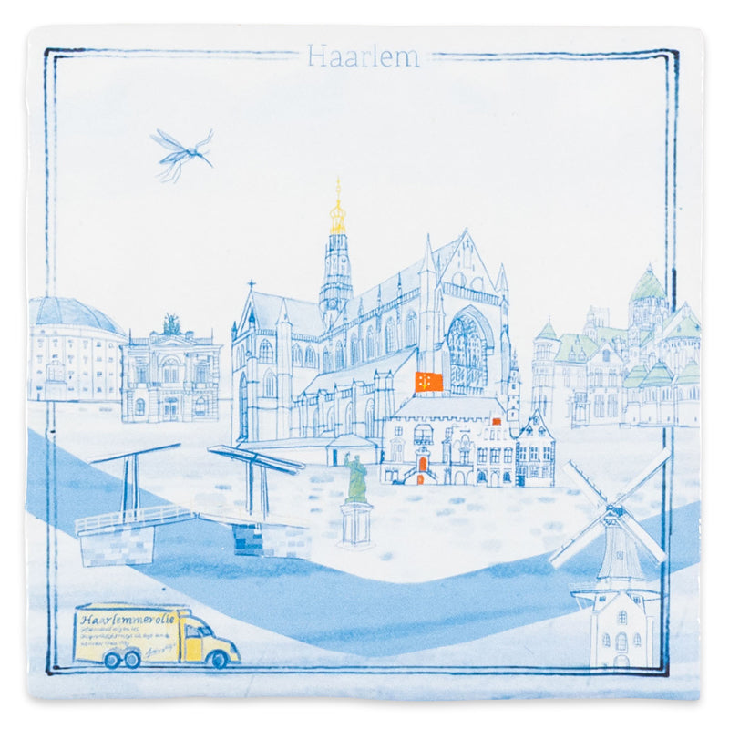 Haarlem stadstegel in Delfts blauw getekend