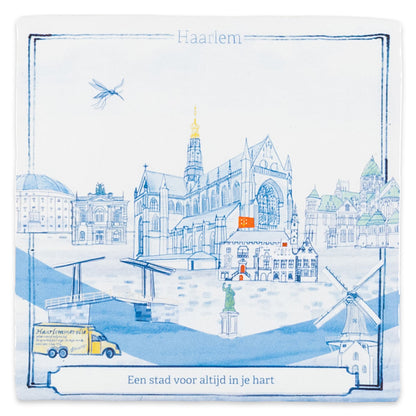 De Haarlem Delfts Blauwe stadstegel gepersonaliseerd met een zin naar keuze, handgebakken op hoogwaardig keramiek