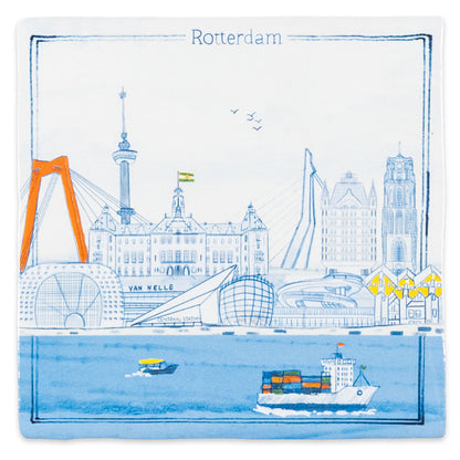 Rotterdam stadstegel in delfts blauw getekend