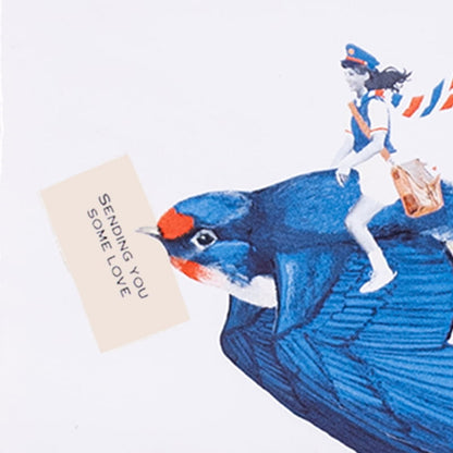 Gepersonaliseerd tegeltje met zwaluw en postbode in blauwe tinten