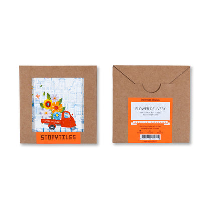 Voor- en achterkant verpakking bloementegeltje Flower delivery