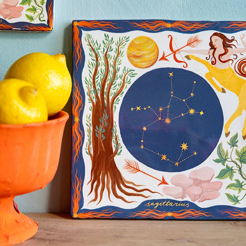 Geboortetegel Boogschutter sterrenbeeld kleurrijk tegeltje met decoratie astrologie