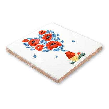 Tegeltje 'Waar liefde is' met bloem en huismotief, schuin gepresenteerd