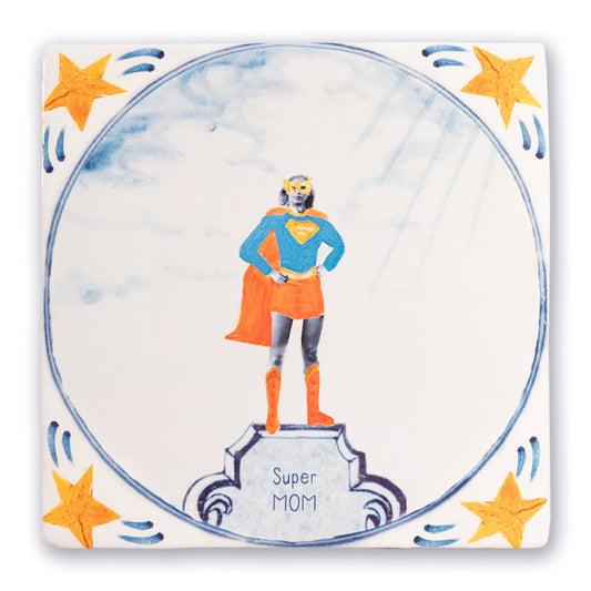 Gepersonaliseerd tegeltje powervrouw
afbeelding superheld moeder, sterren decoratie
