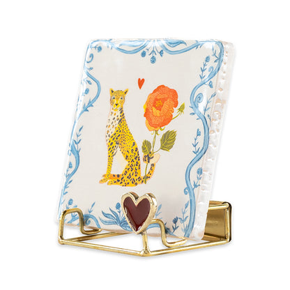 Tegeltje Just to let you know in gouden houder met rood hartje erop