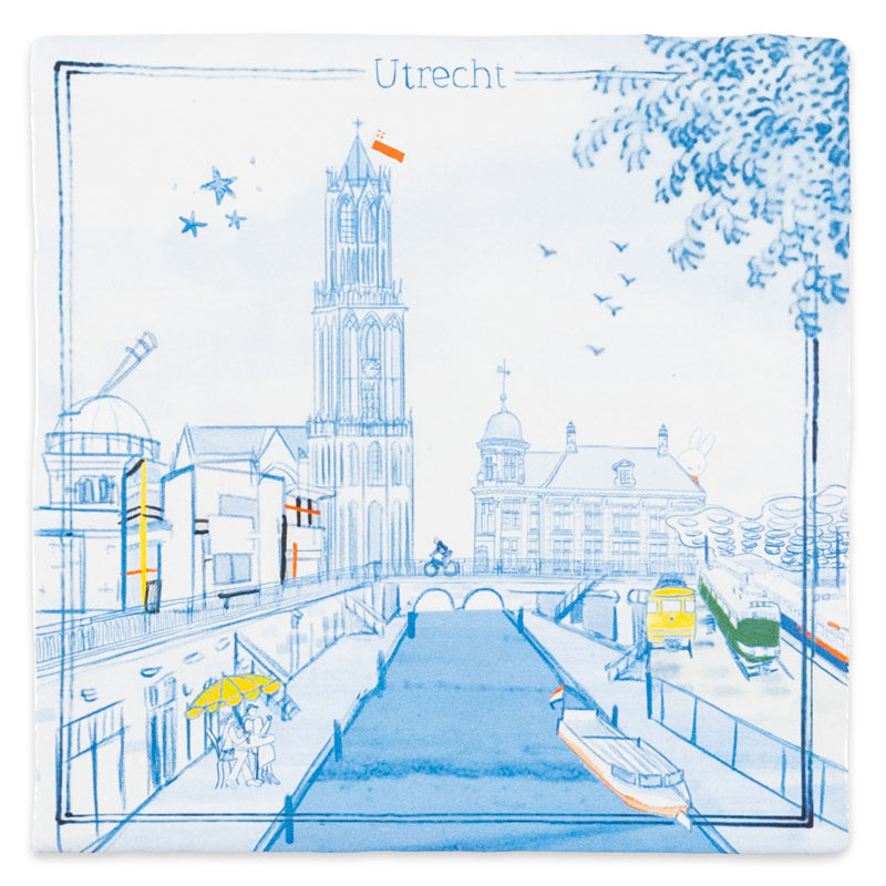 Delfts blauwe stadstegel van Utrecht in een oogopslag in Delfts blauw getekend