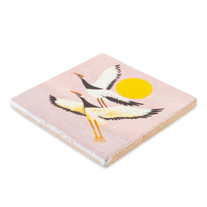 If I had wings to fly StoryTile met grote vogels vliegend in een roze lucht